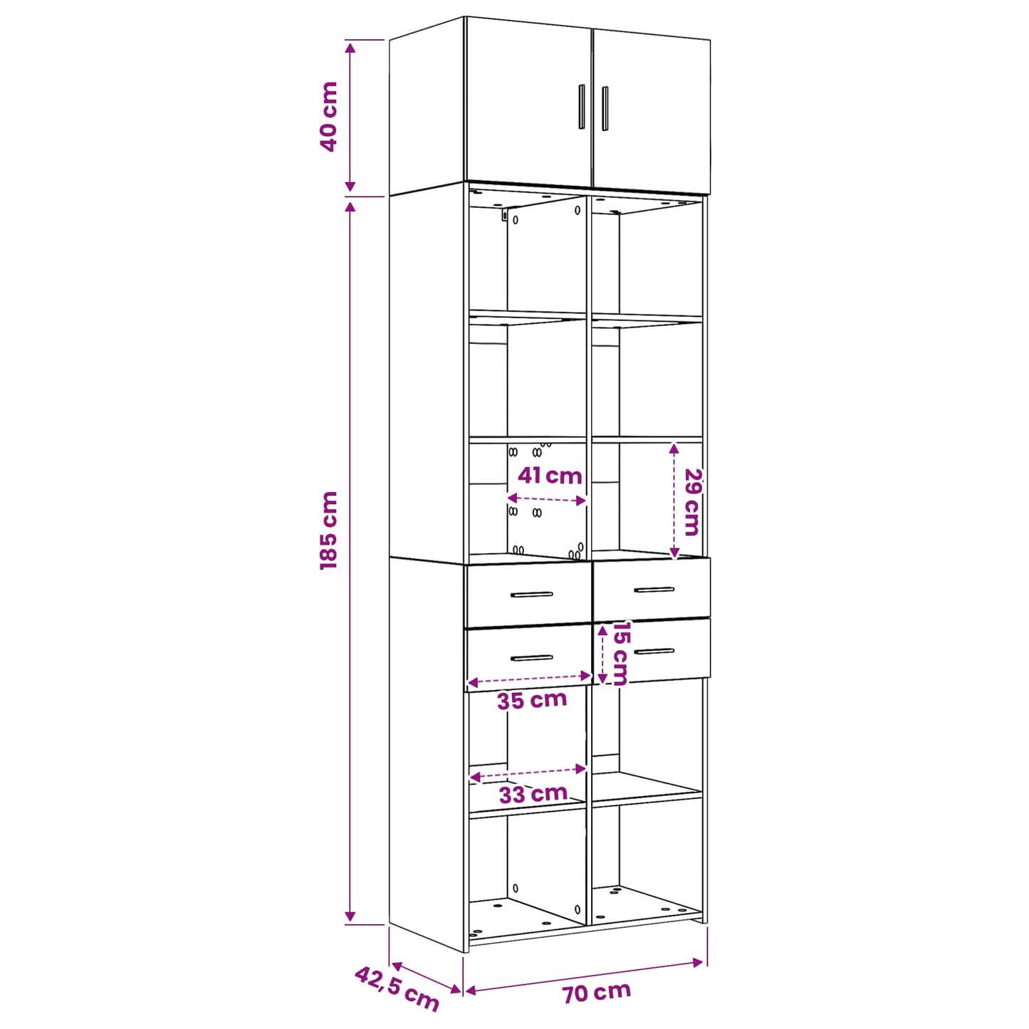 Storage Cabinet with Shelves Old Wood 70 x 42.5 x 225 cm