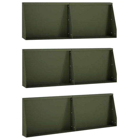Retaining Wall 6 pcs 60 x 12 x 50 cm Steel Olive Green