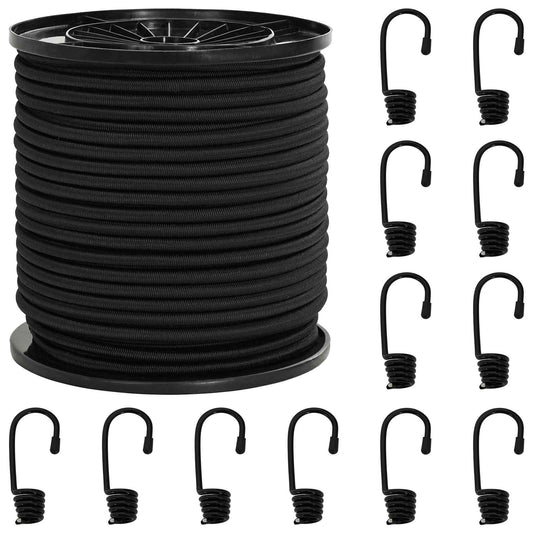 Bungee Cords with Hooks 4 mm Black PP and Rubber