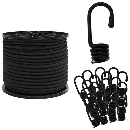 Bungee Cords with Hooks 8 mm Black PP and Rubber