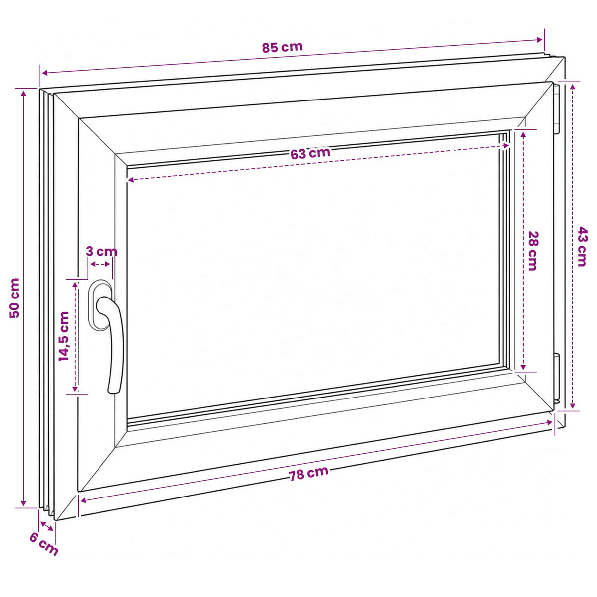 Basement Window Internal Colour White RISOR 85 x 50 cm