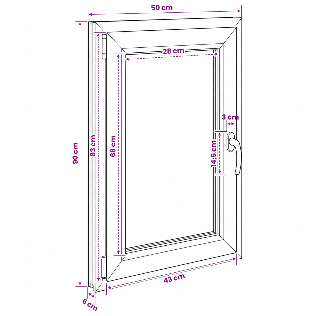 Basement Window Internal Colour White RISOR 50 x 90 cm