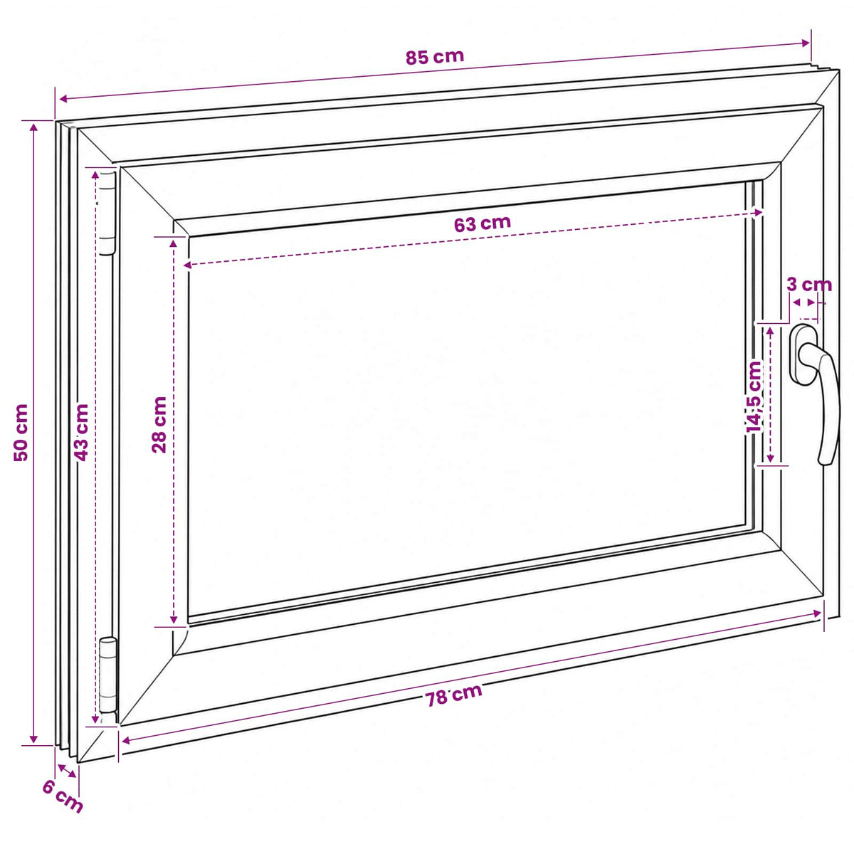 Basement Window Internal Colour White RISOR 85 x 50 cm