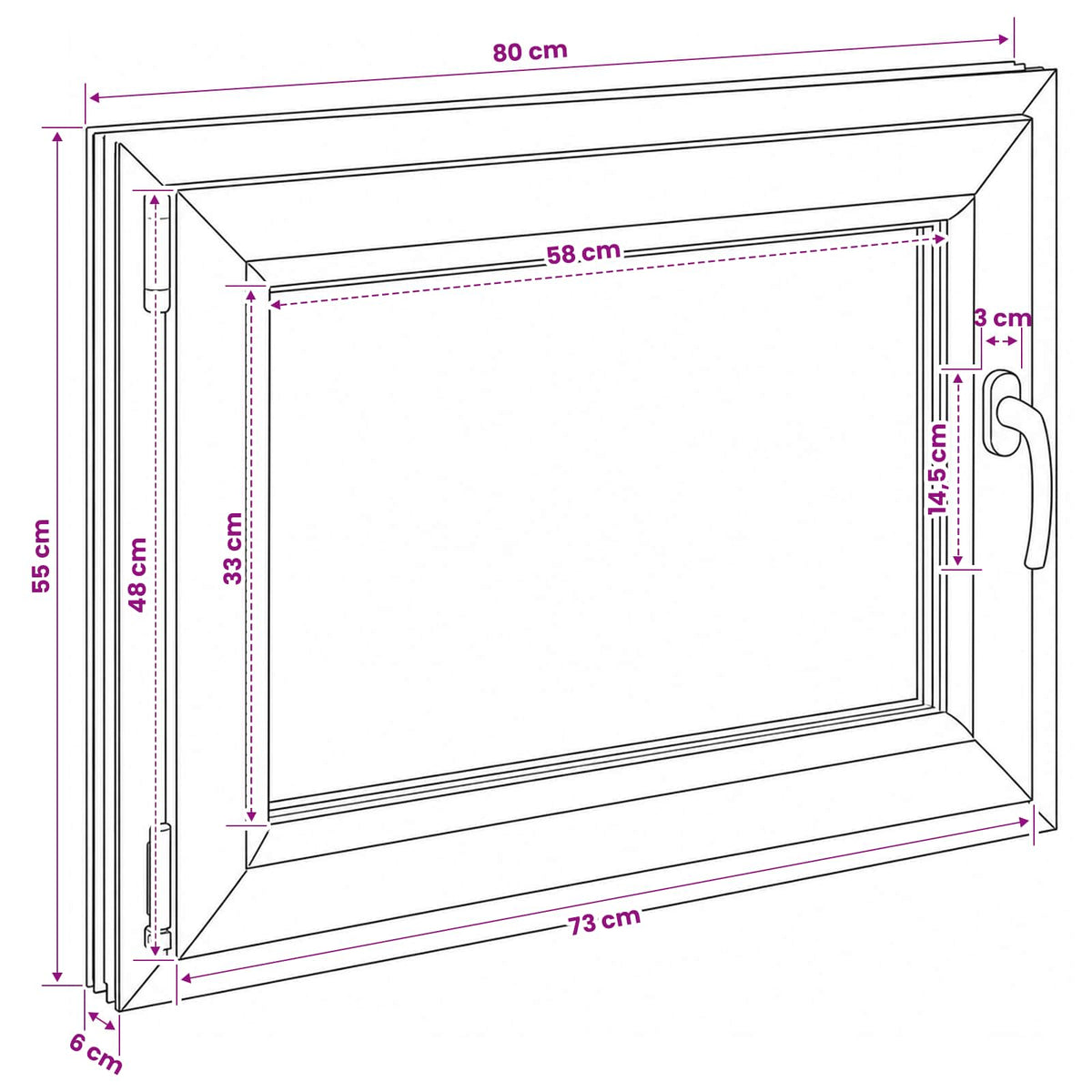 Basement Window Internal Colour White RISOR 80 x 55 cm