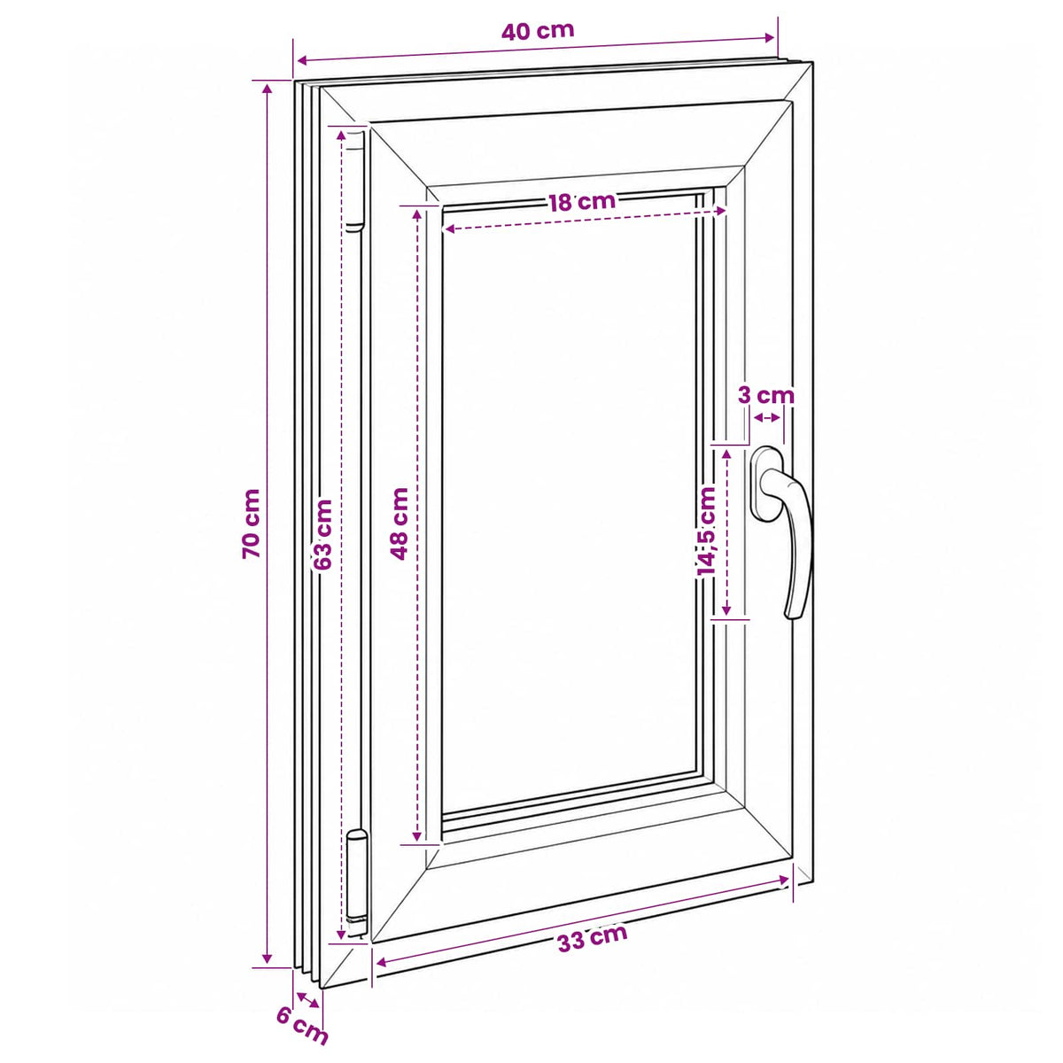 Basement Window Internal Colour White RISOR 40 x 70 cm