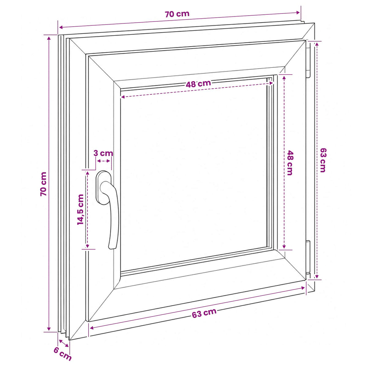 Basement Window Internal Colour White RISOR 70 x 70 cm