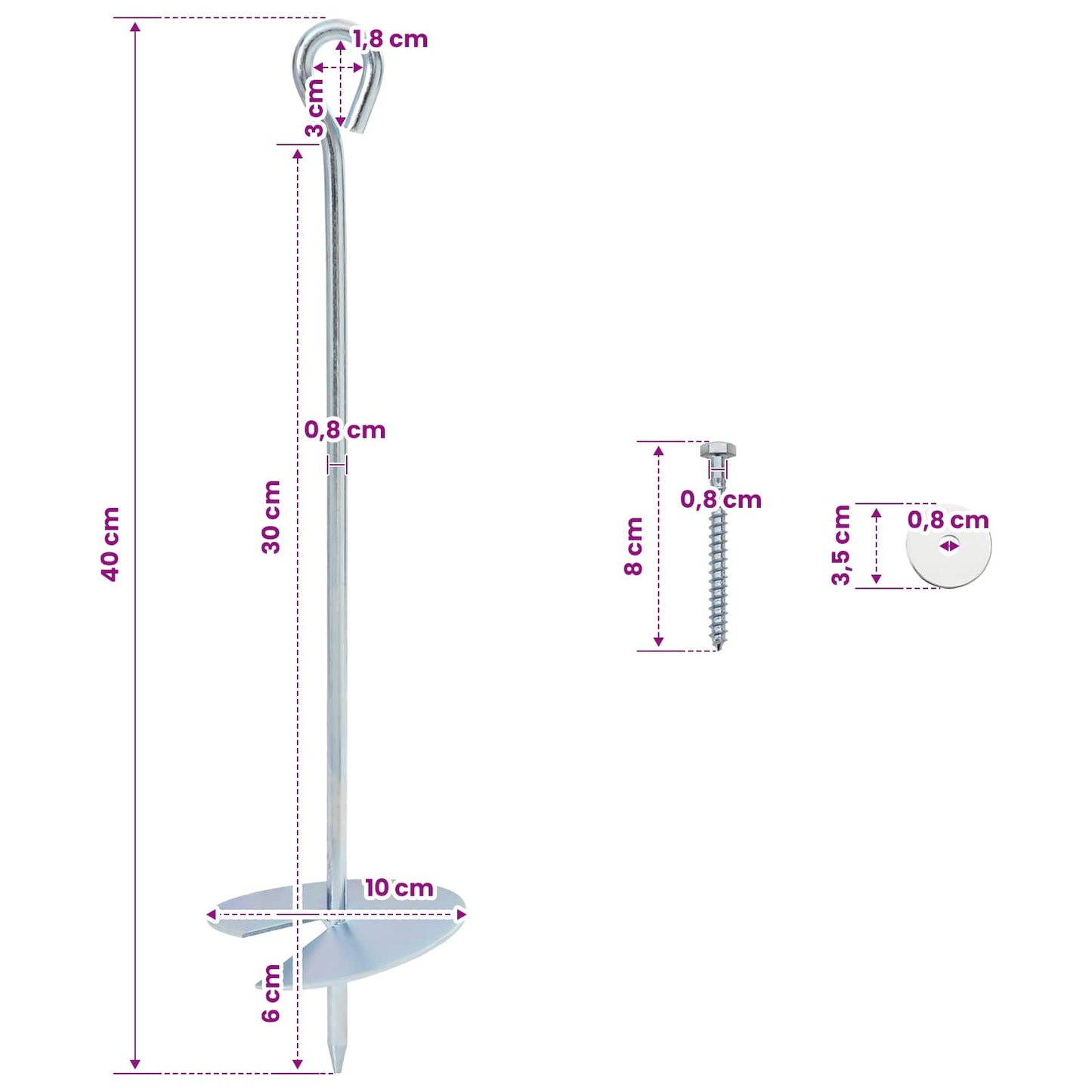 Earth anchor 2 pcs Ø10 x 40 cm Galvanized Metal Silver