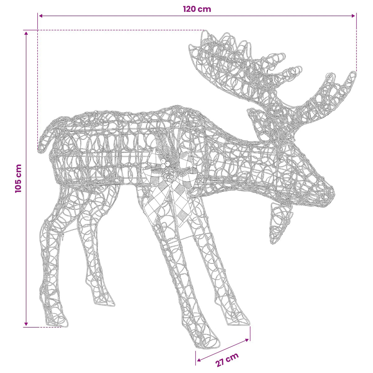 Moose Christmas Decoration White 120 x 27 x 105 cm Acrylic
