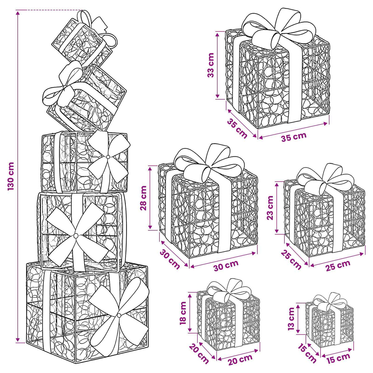 Gift Box Christmas Decoration 5 pcs 125 LEDs Blue