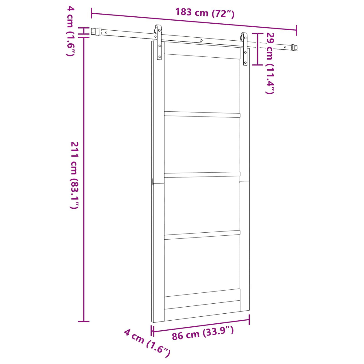 Sliding Door 86 x 211 cm Engineered Wood White and Black