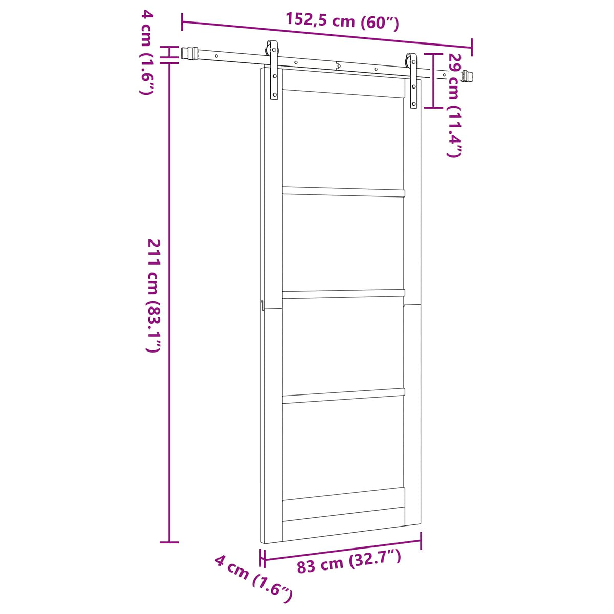 Sliding Door 83 x 211 cm Engineered Wood White and Black