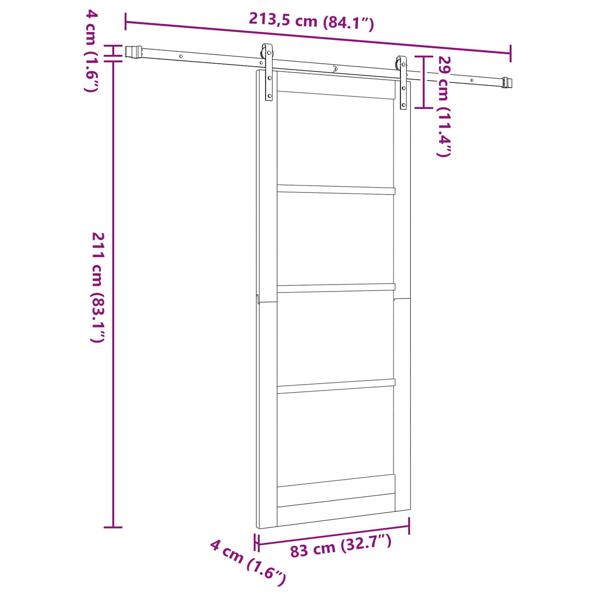 Sliding Door 83 x 211 cm Engineered Wood White and Black