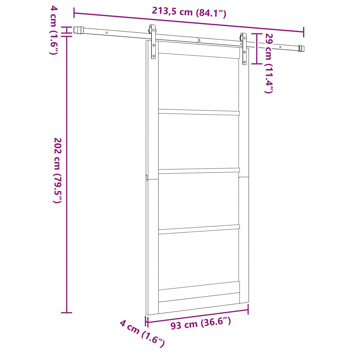 Sliding Door 93 x 211 cm Engineered Wood White and Black