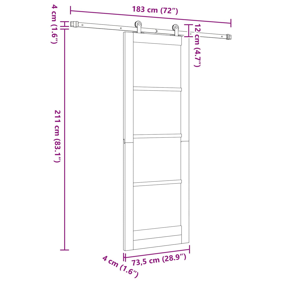Sliding Door 73.5 x 211 cm Engineered Wood White and Black
