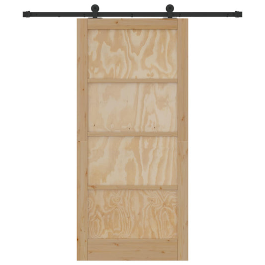 Sliding Door 93 x 202 cm Engineered Wood Natural and Black