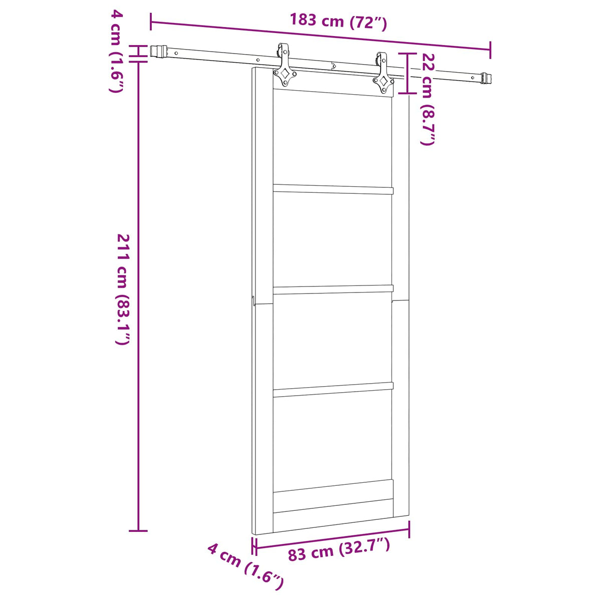 Sliding Door 83 x 211 cm Engineered Wood White and Black