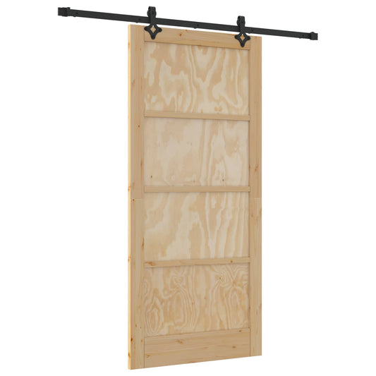 Sliding Door 93 x 202 cm Engineered Wood Natural and Black