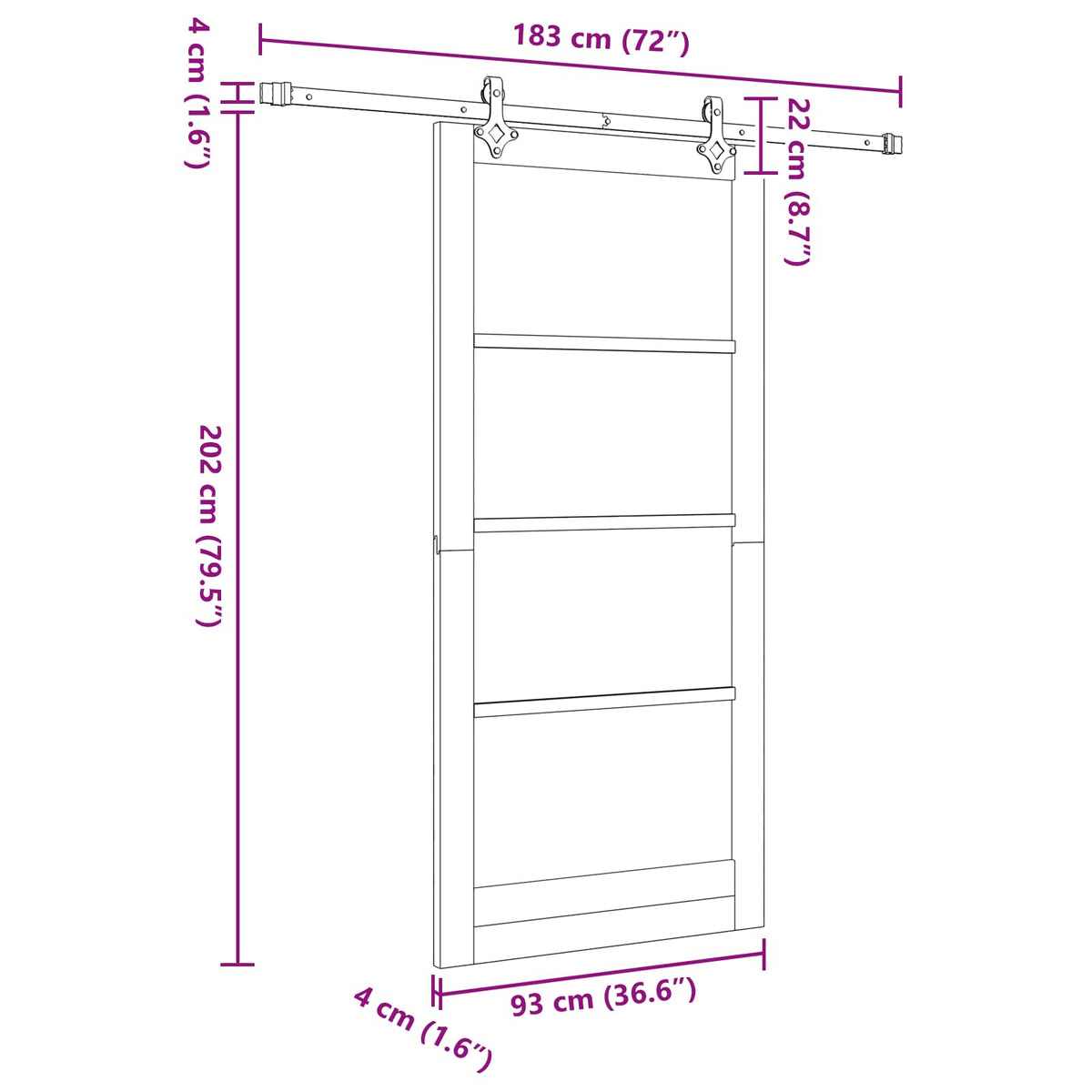 Sliding Door 93 x 202 cm Engineered Wood Natural and Black