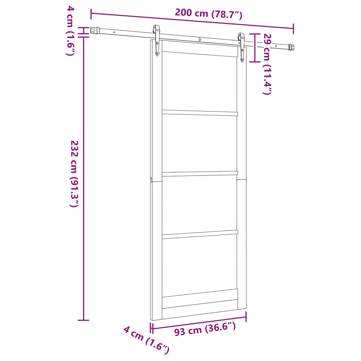 Sliding Door ORKDAL 93 x 232 cm Engineered Wood White and Black