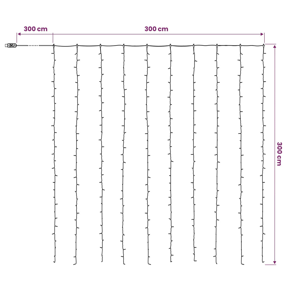 Curtain Lights 300 LEDs Warm White 300 x 300 cm
