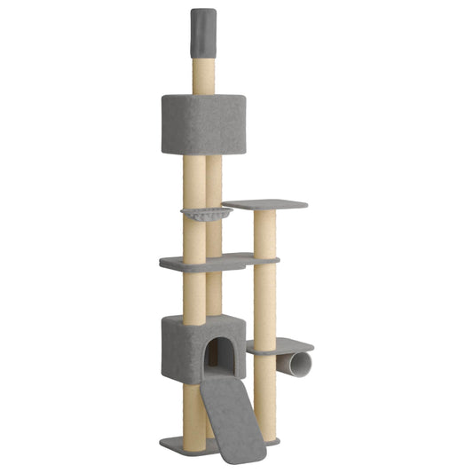 Floor-to-Ceiling Cat Tree with Sisal Post Light Grey 257-283 cm