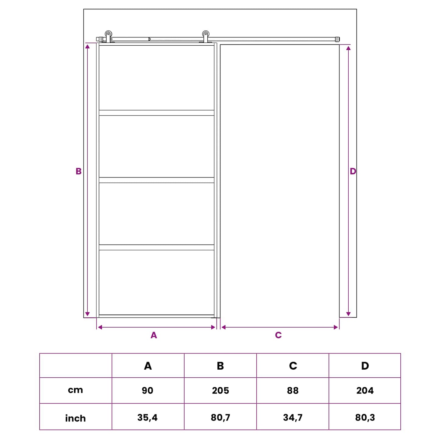 Sliding Door 90 x 205 cm Tempered Glass and Aluminium