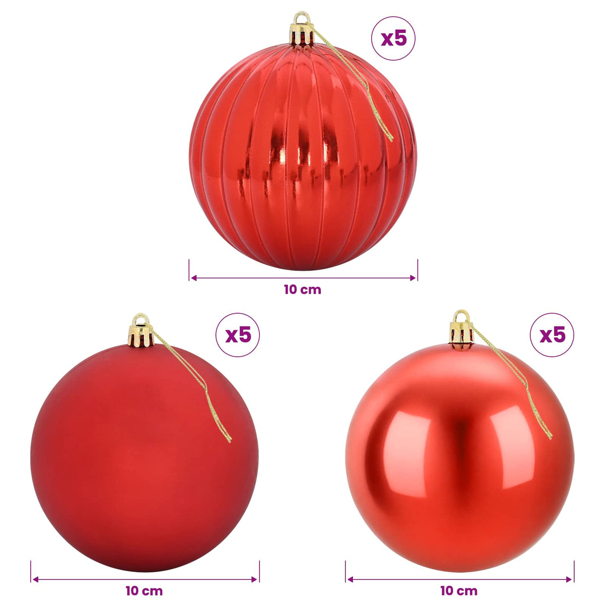 Christmas Ball Set XL 15 pcs Red Dia. 10 cm Plastic