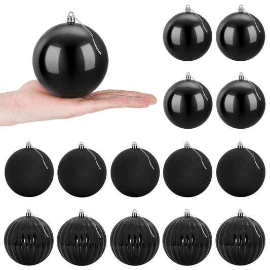 Christmas Ball Set XL 15 pcs Black Dia. 10 cm Plastic