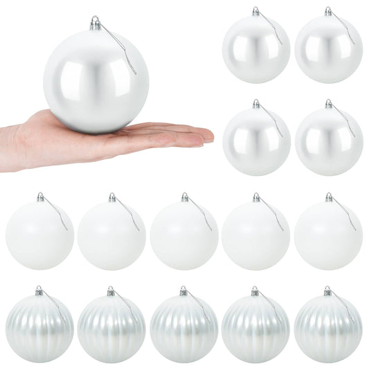 Christmas Ball Set XL 15 pcs White Dia. 10 cm Plastic