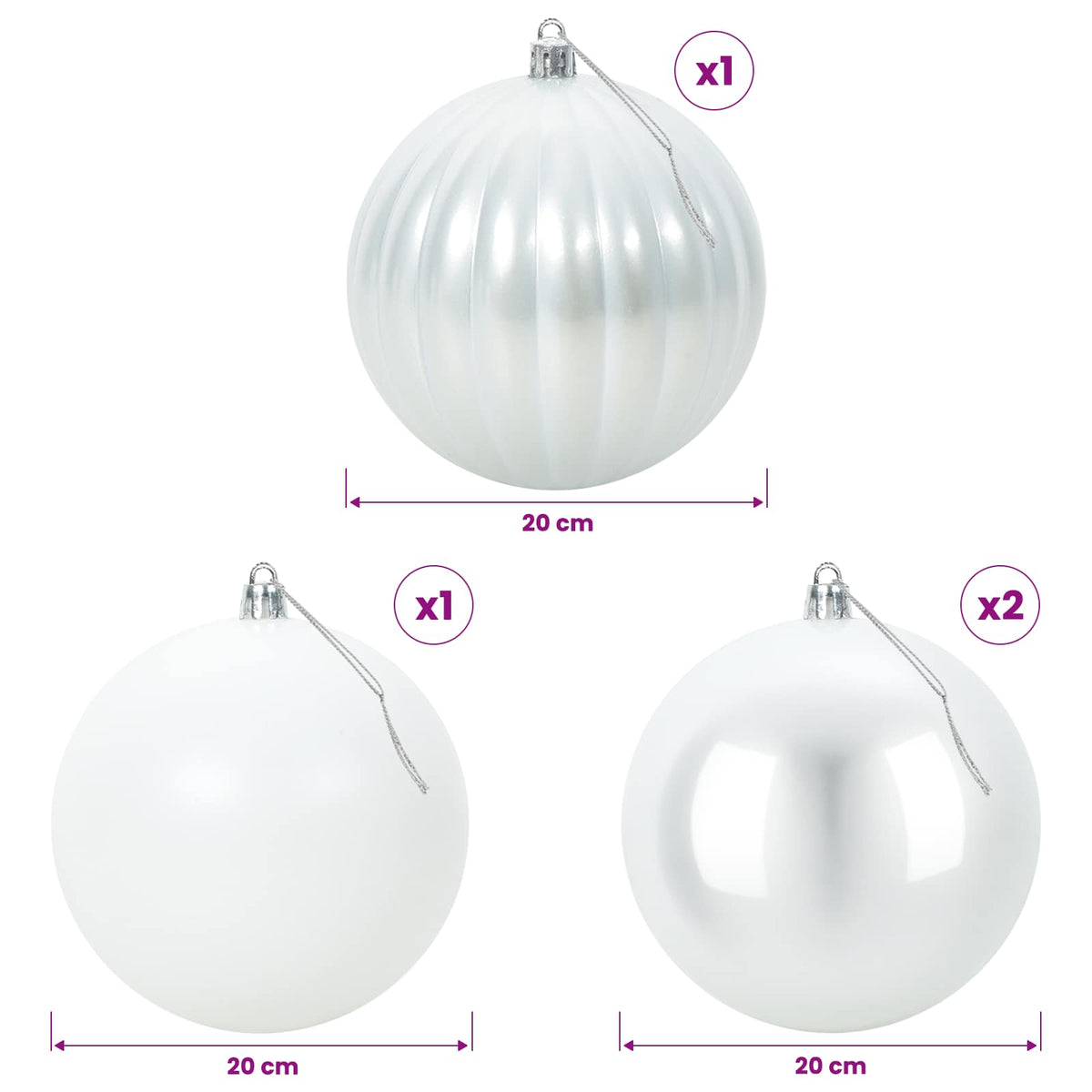 Christmas Ball Set XXL 4 pcs White Dia. 20 cm Plastic
