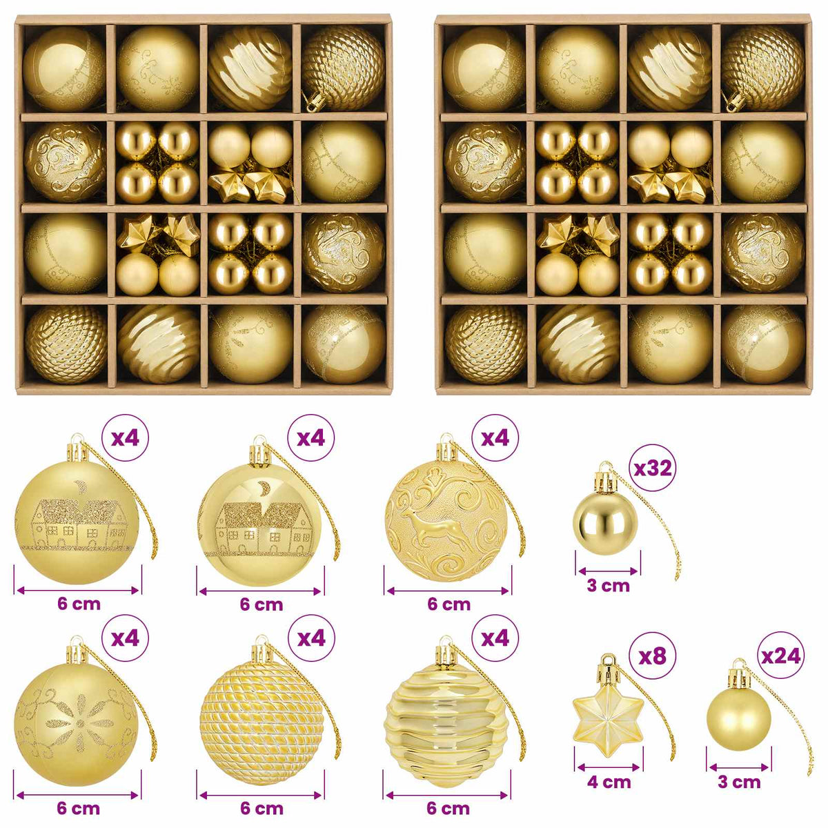 Christmas Ball Set 88 pcs Gold Ø 6 cm Plastic