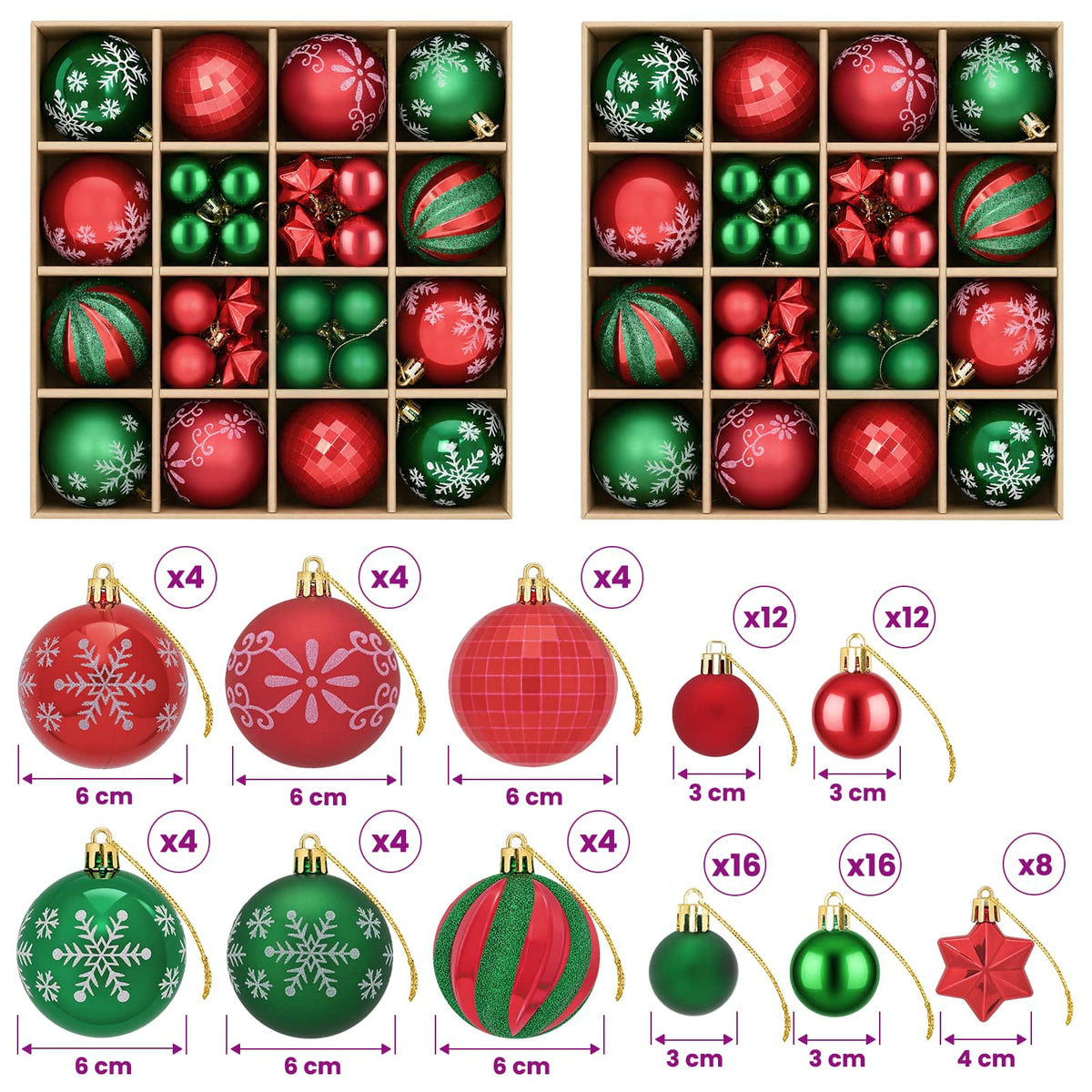 Christmas Ball Set 88 pcs Green and Red Ø 6 cm Plastic