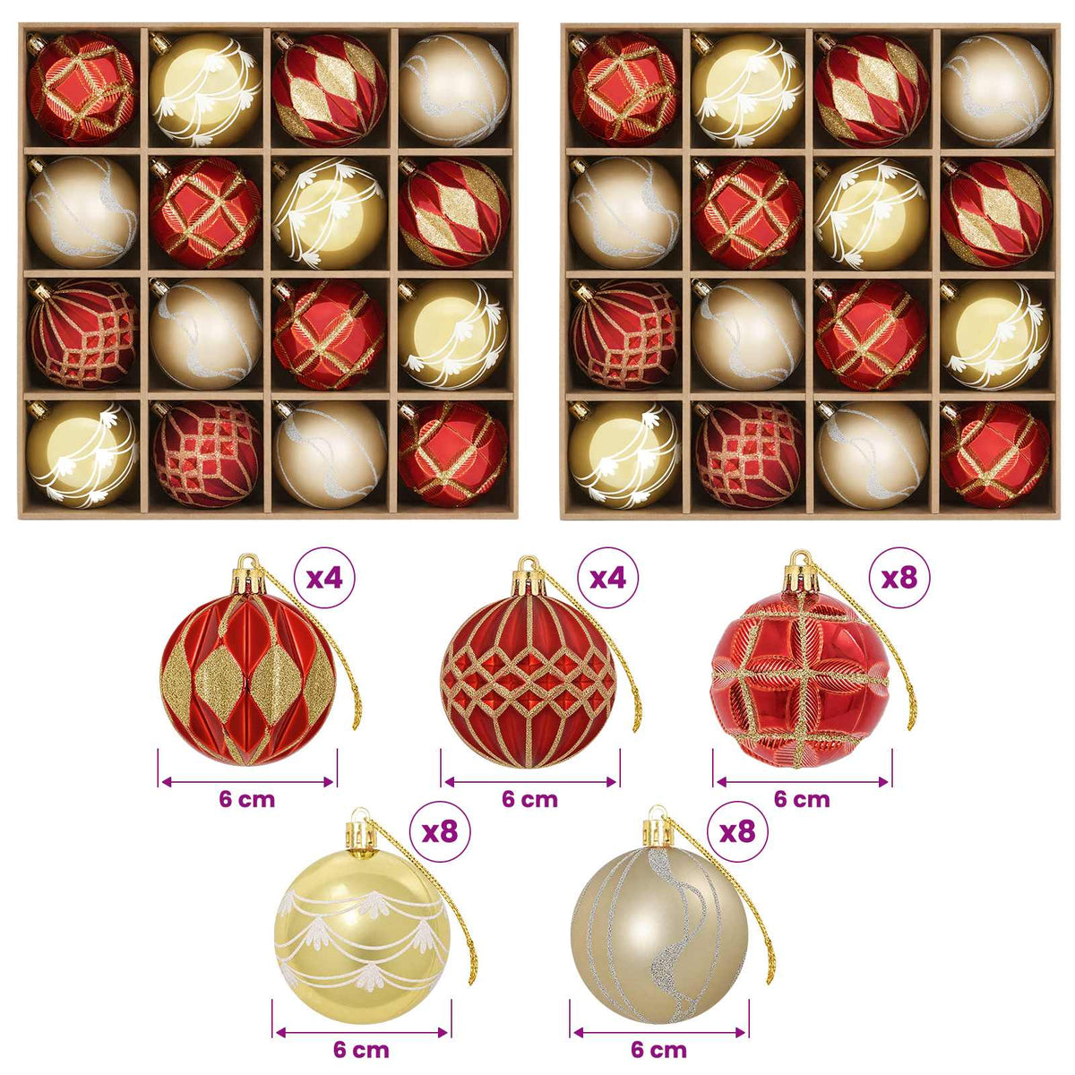 Christmas Ball Set 32 pcs Gold and Red Ø 6 cm Plastic