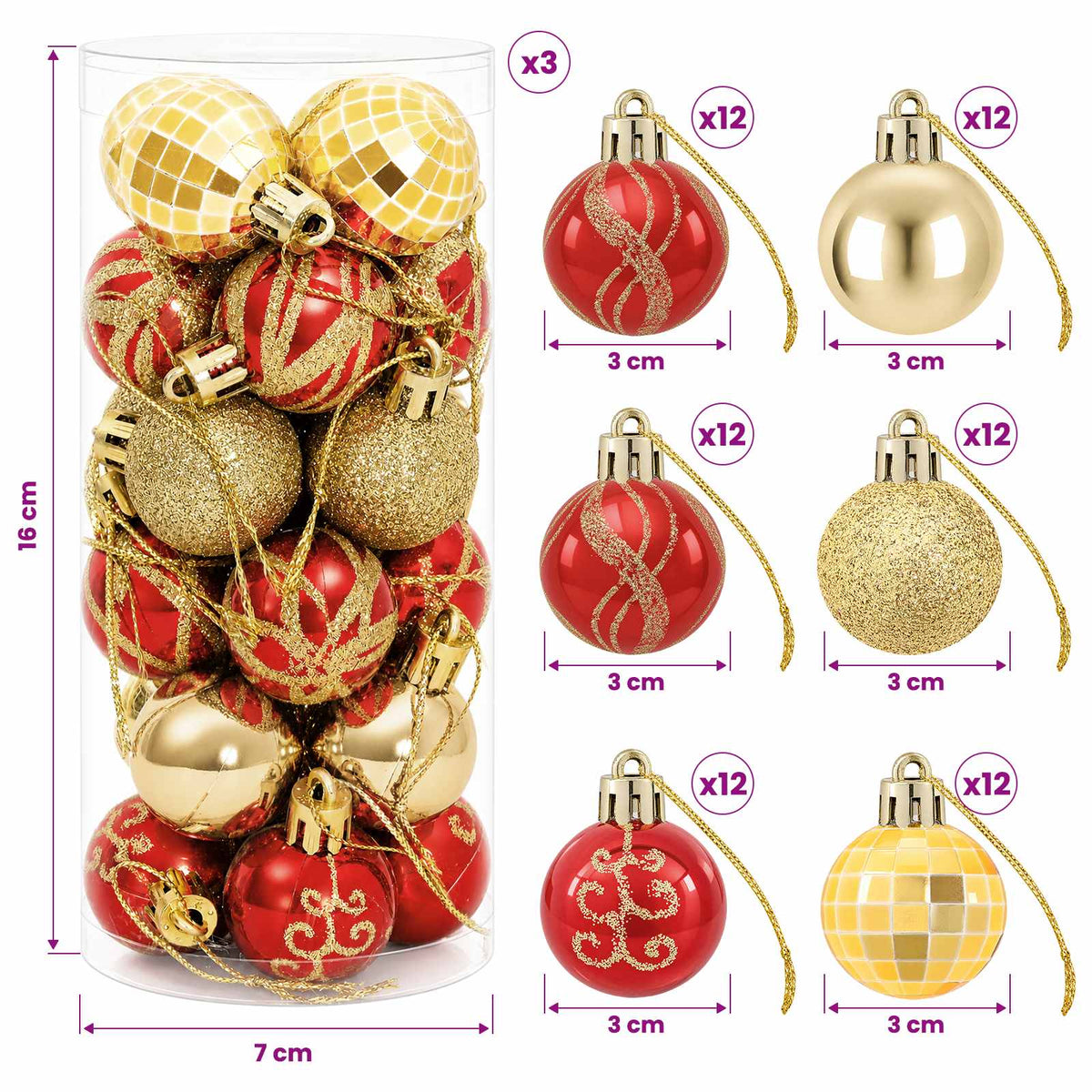 Christmas Ball Set 72 pcs Gold and Red Ø 3 cm Plastic