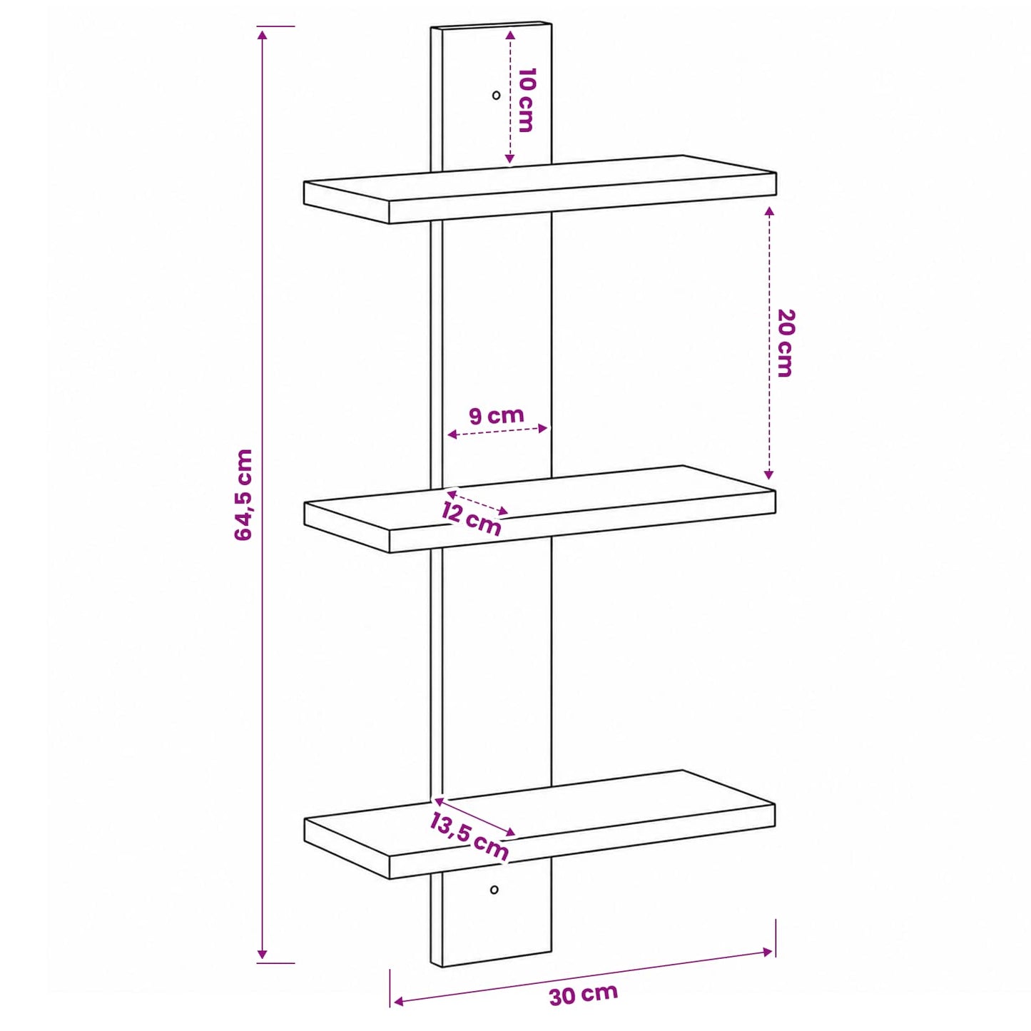 Wall Shelf Artisan Oak 30 x 13.5 x 64.5 cm Engineered Wood