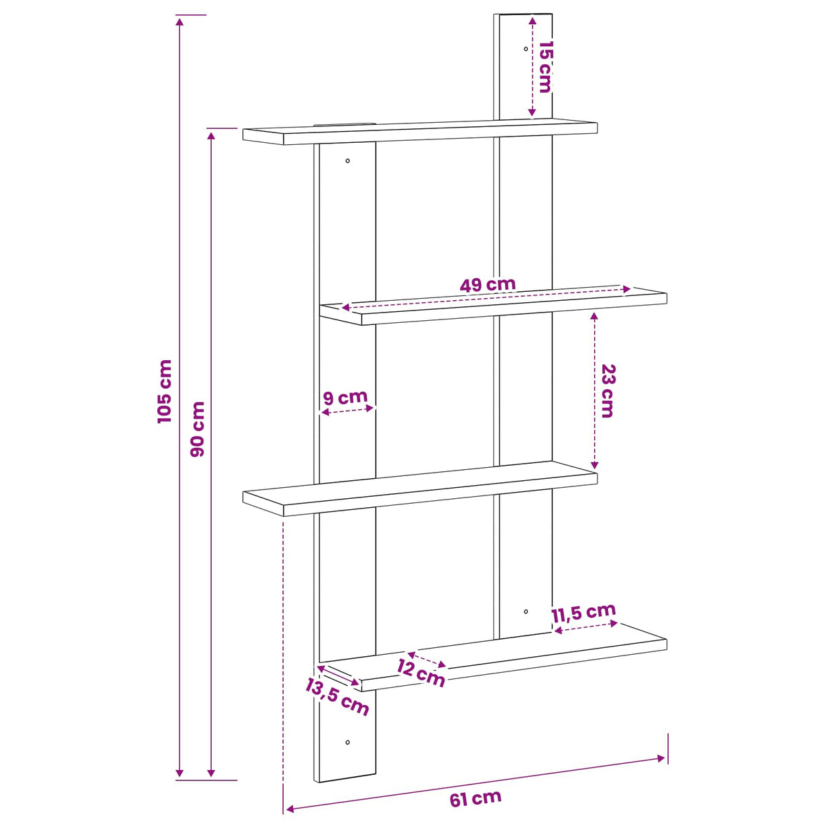 Wall Shelf Old Wood 61 x 13.5 x 105 cm Engineered Wood
