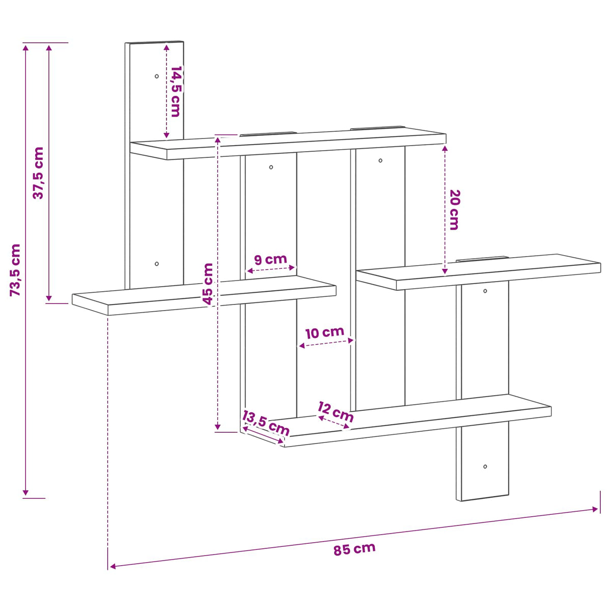 Wall Shelf Smoked Oak 85 x 13.5 x 73.5 cm Engineered Wood