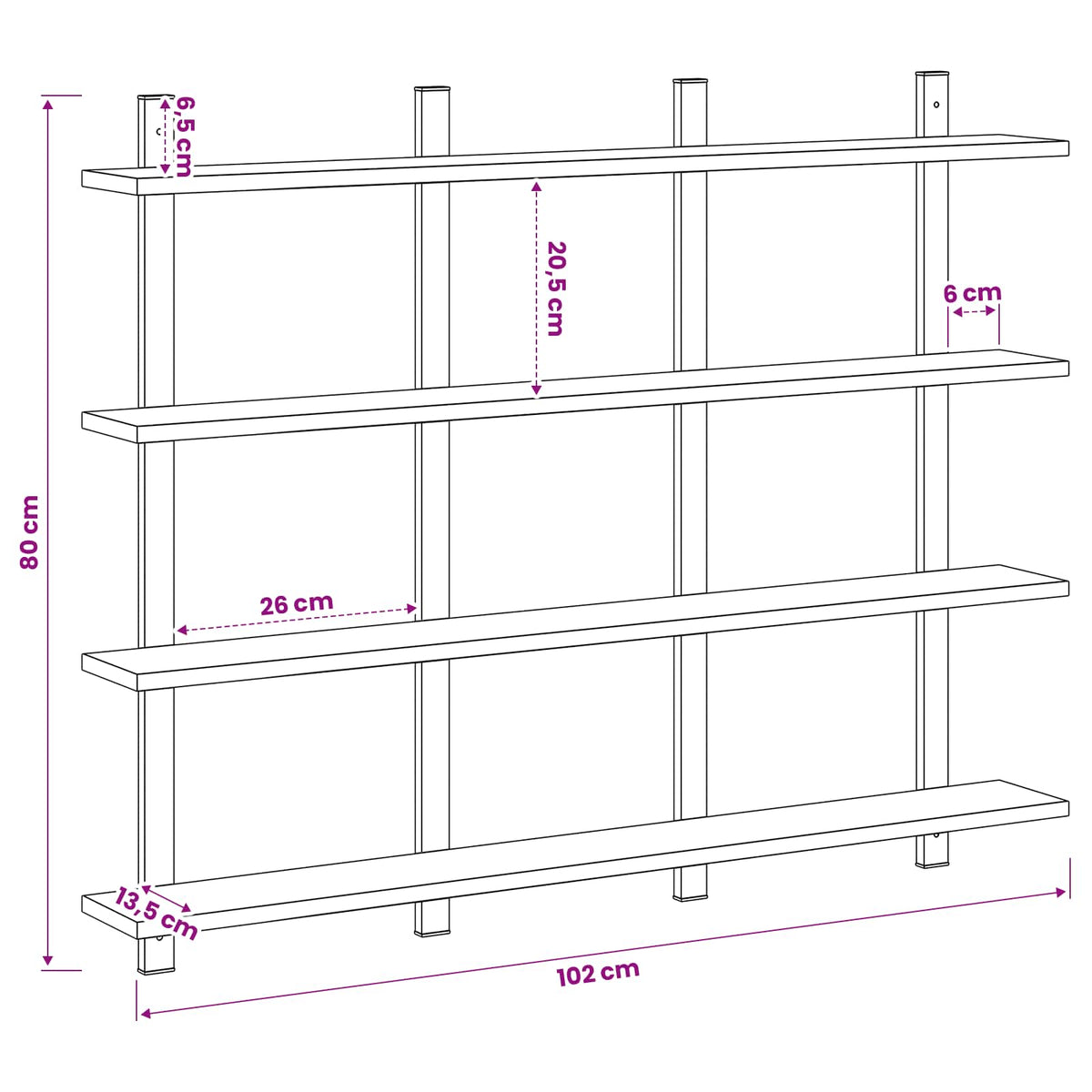 Wall Shelf Grey Sonoma 102 x 13.5 x 80 cm Engineered Wood