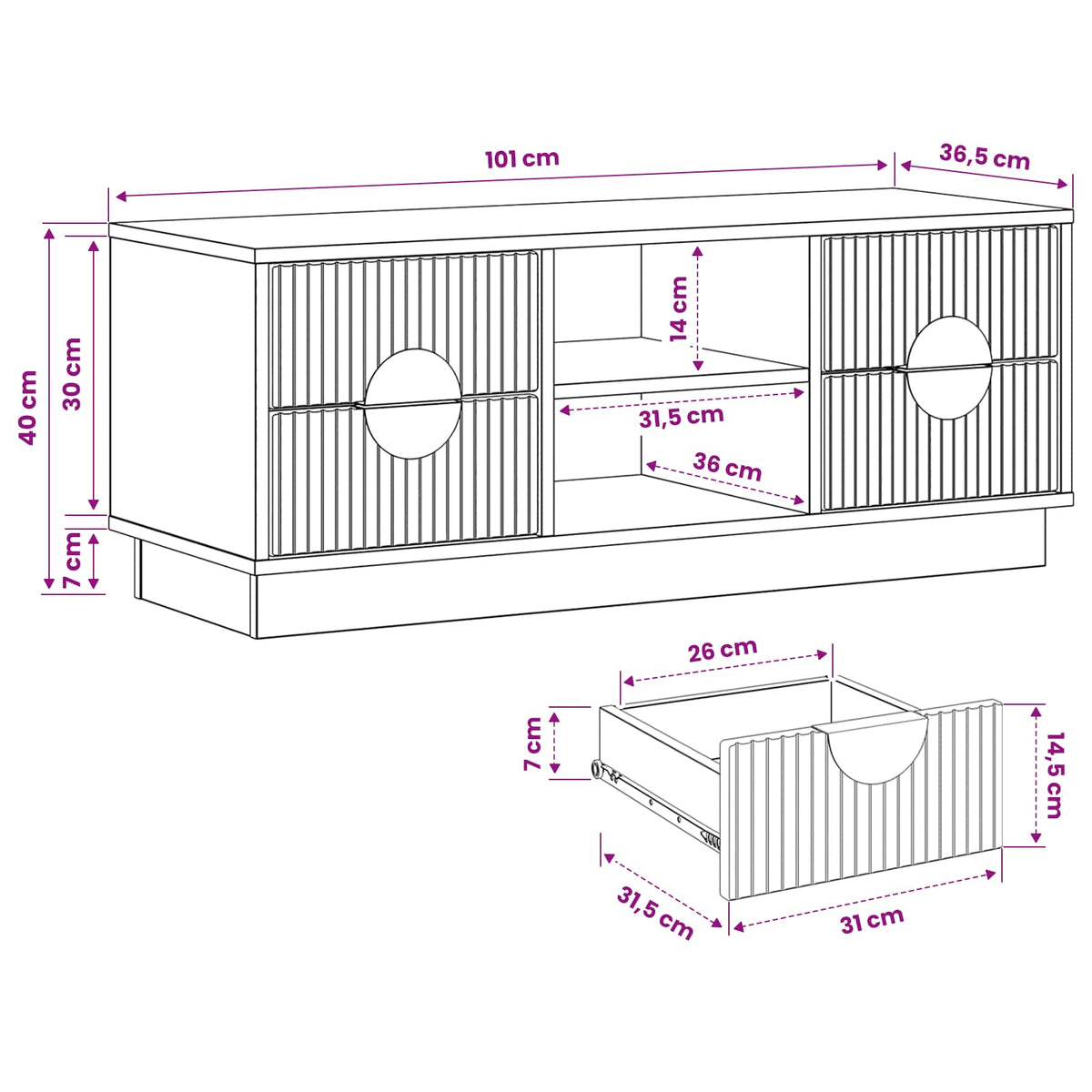 TV Cabinet VENRAY 101 x 36.5 x 40 cm Smoked Oak