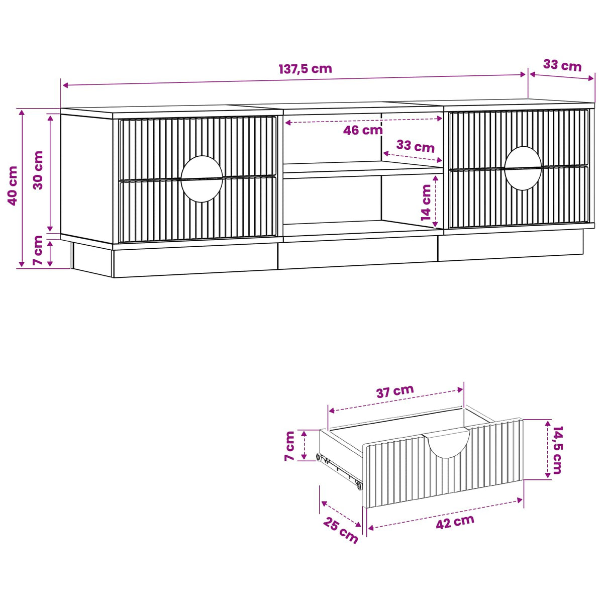 TV Cabinet VENRAY 137.5 x 33 x 40 cm Concrete Grey