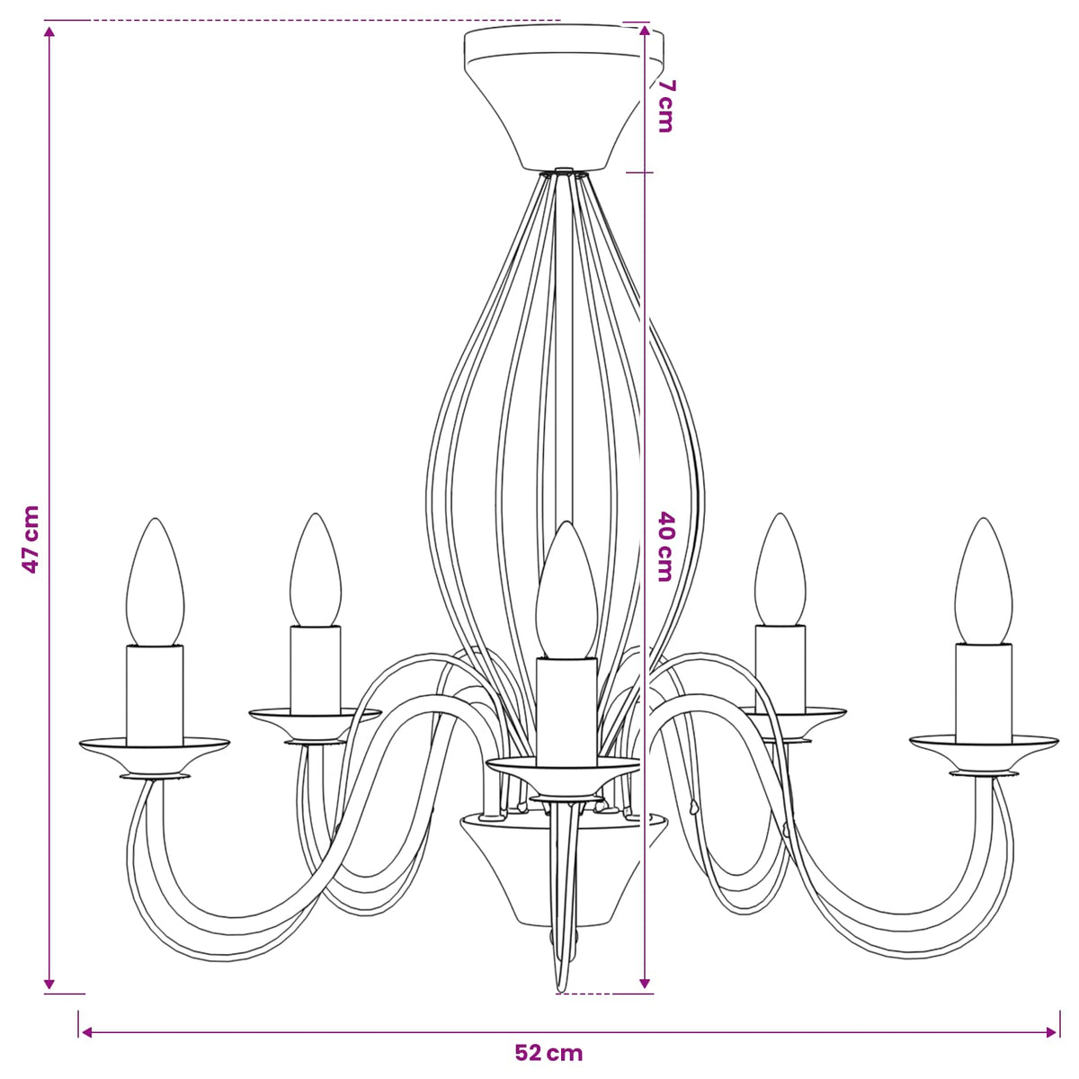 Chandelier E14 Metal White Ø 52 x 47 cm