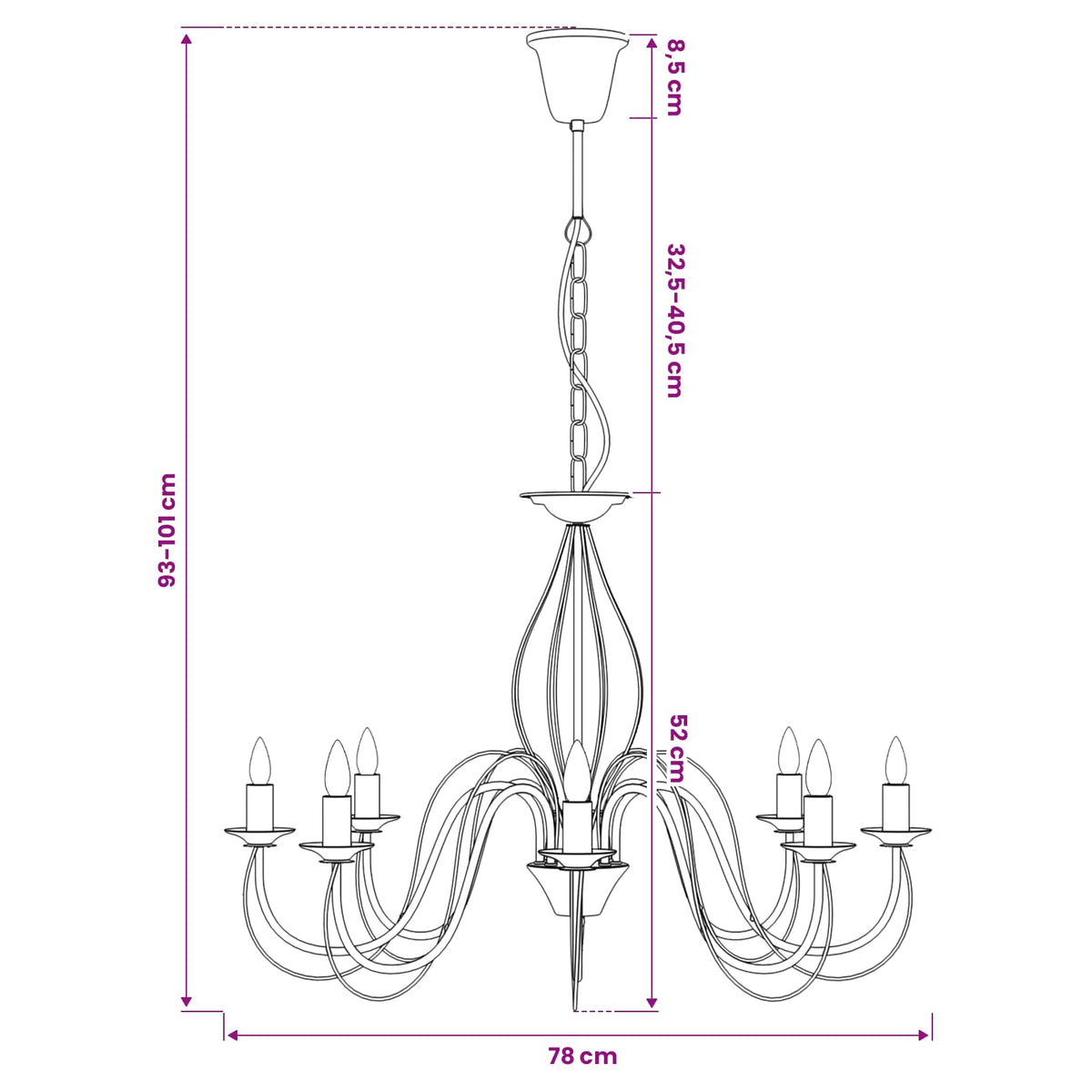 Adjustable Chandelier E14 Metal Antique White Ø 78 x 101 cm