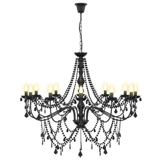 Adjustable Chandelier with Beads E14 Metal and Acrylic Black