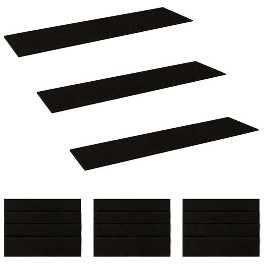Stair Mats 15 pcs 76 x 20 cm Black Polyester Rectangular
