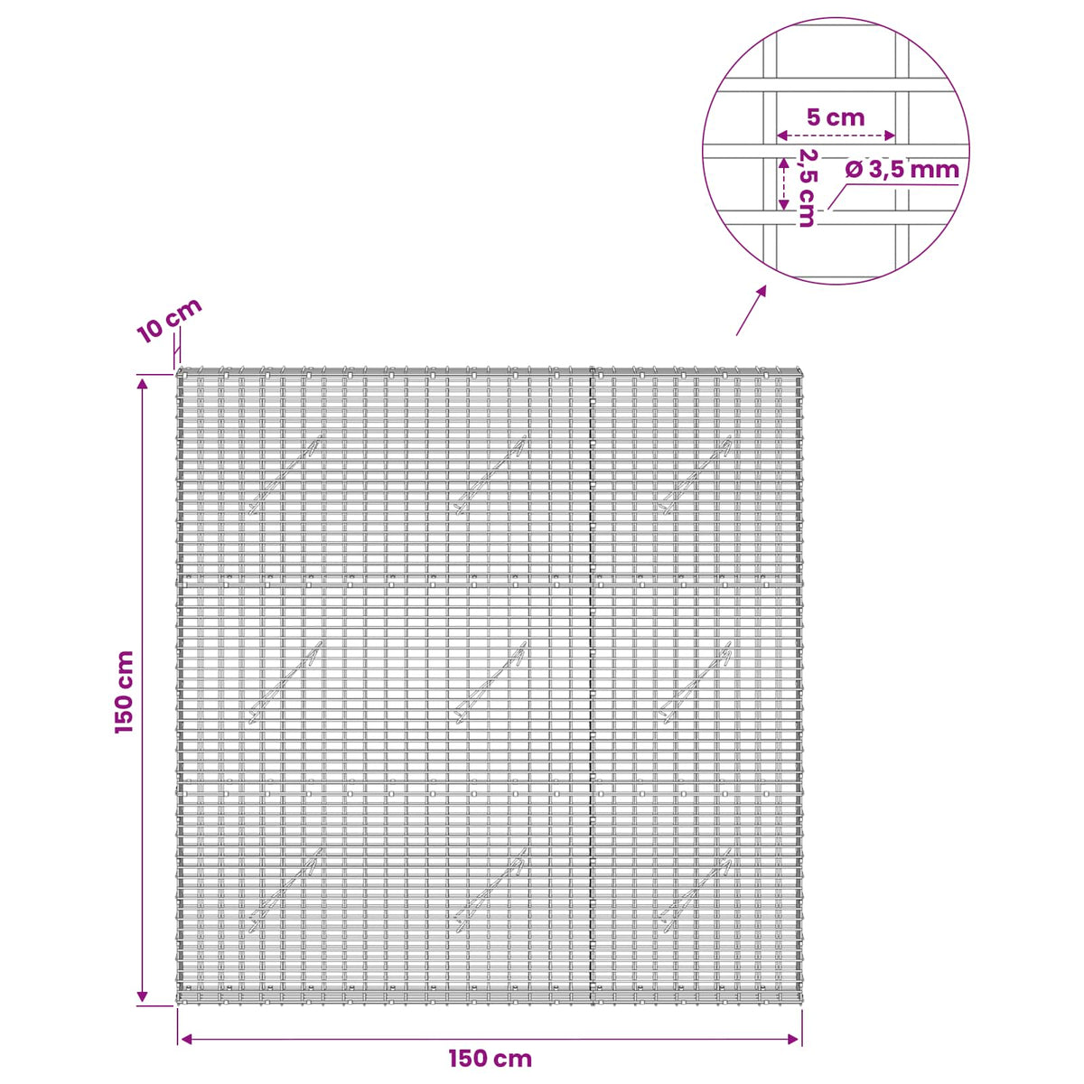 Gabion with 3.5 mm Wire and 5x2.5 cm Mesh 150x10x150 cm