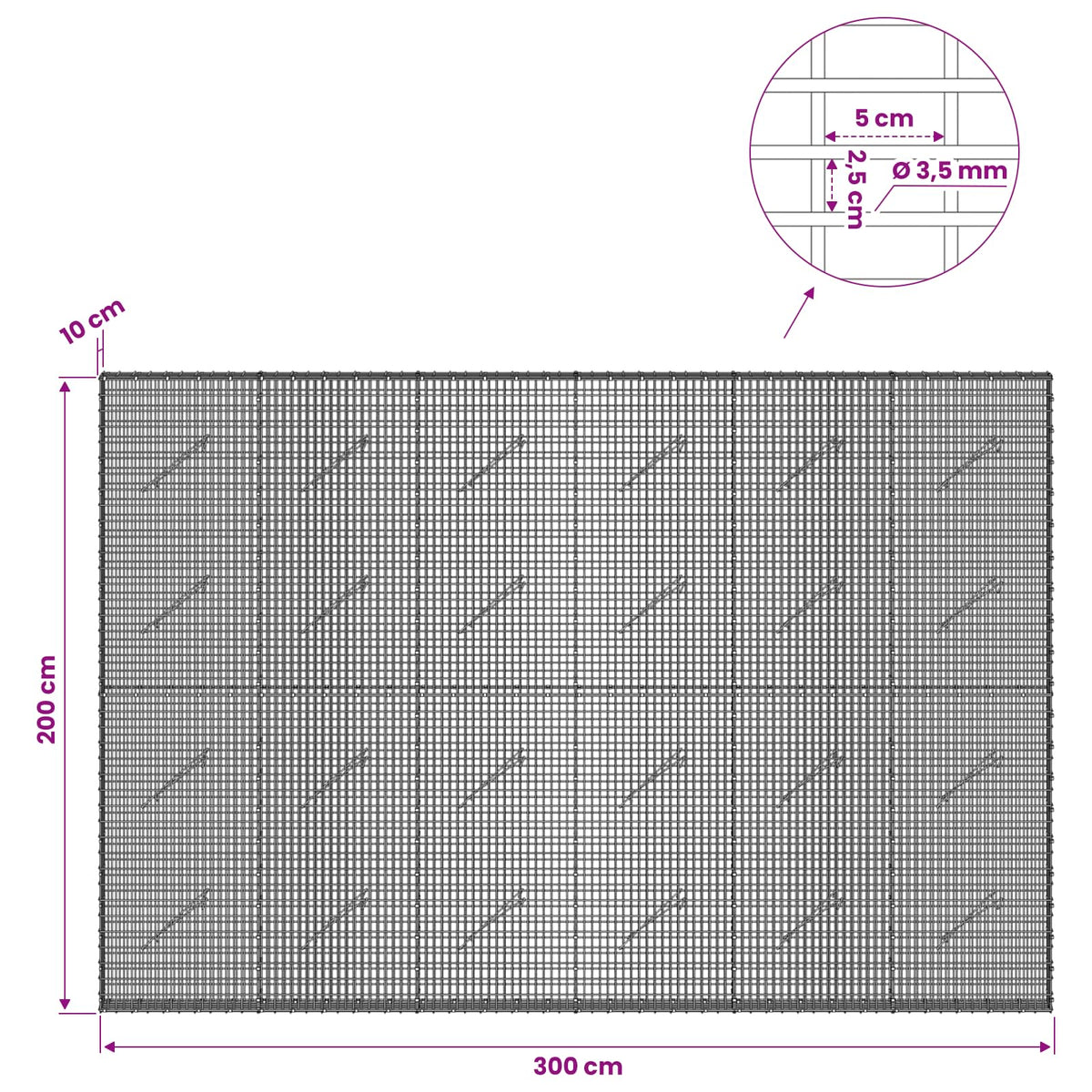 Gabion with 3.5 mm Wire and 5x2.5 cm Mesh 300x10x200 cm