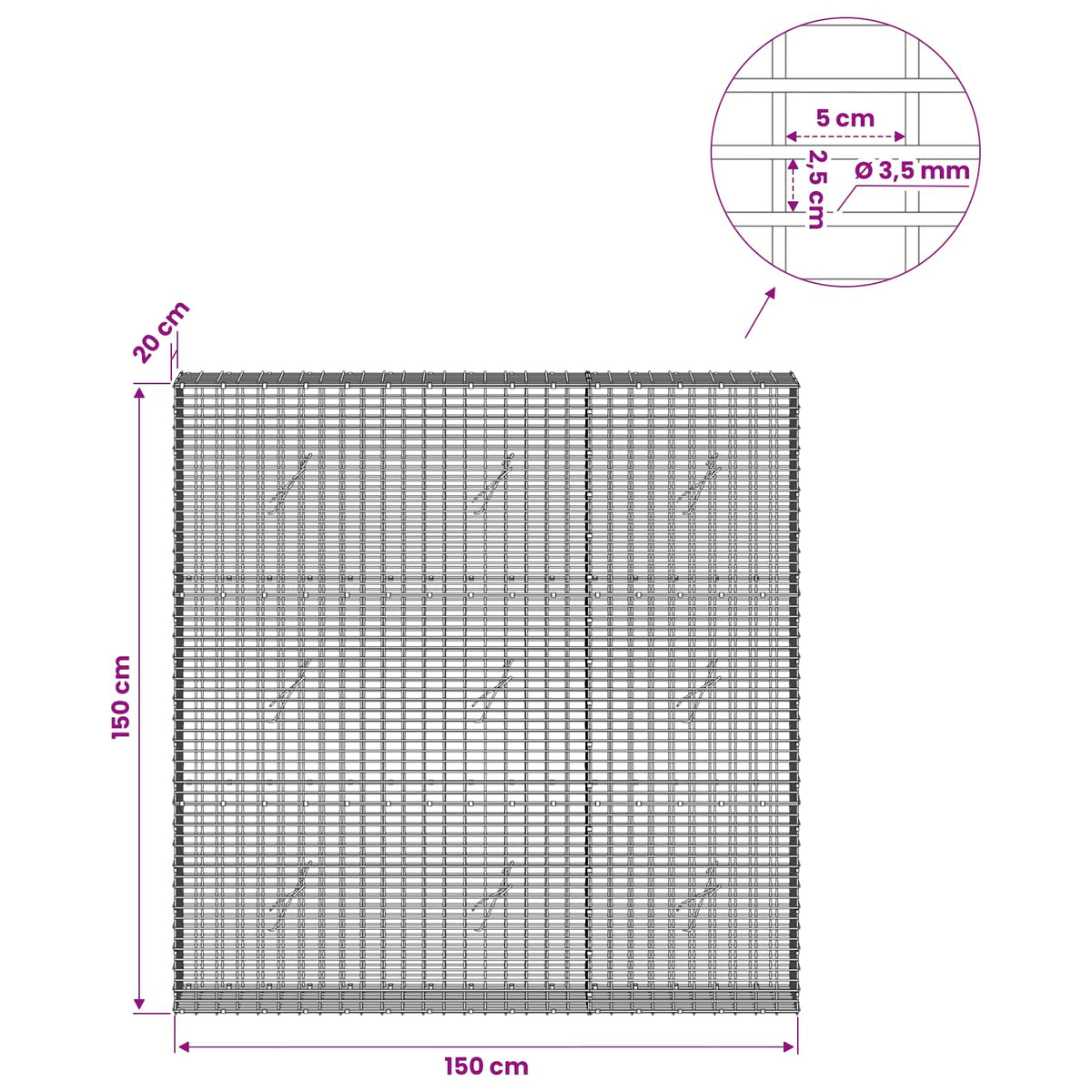 Gabion with 3.5 mm Wire and 5x2.5 cm Mesh 150x20x150 cm