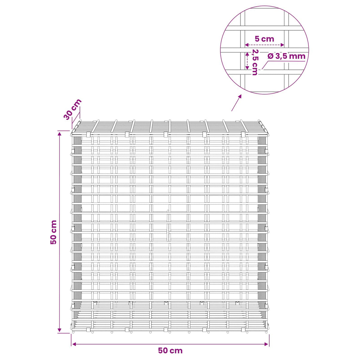 Gabion with 3.5 mm Wire and 5x2.5 cm Mesh 50x30x50 cm