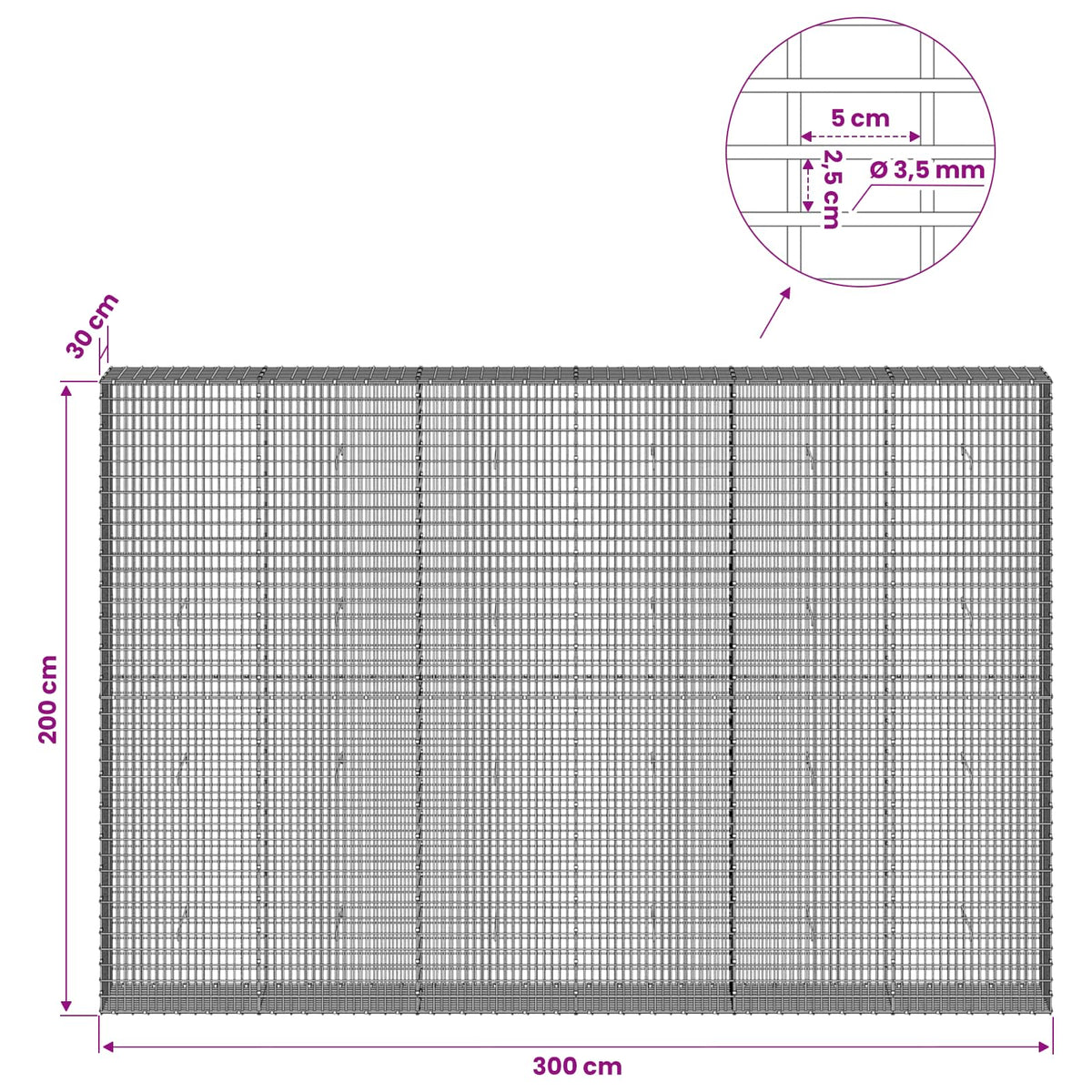 Gabion with 3.5 mm Wire and 5x2.5 cm Mesh 300x30x200 cm