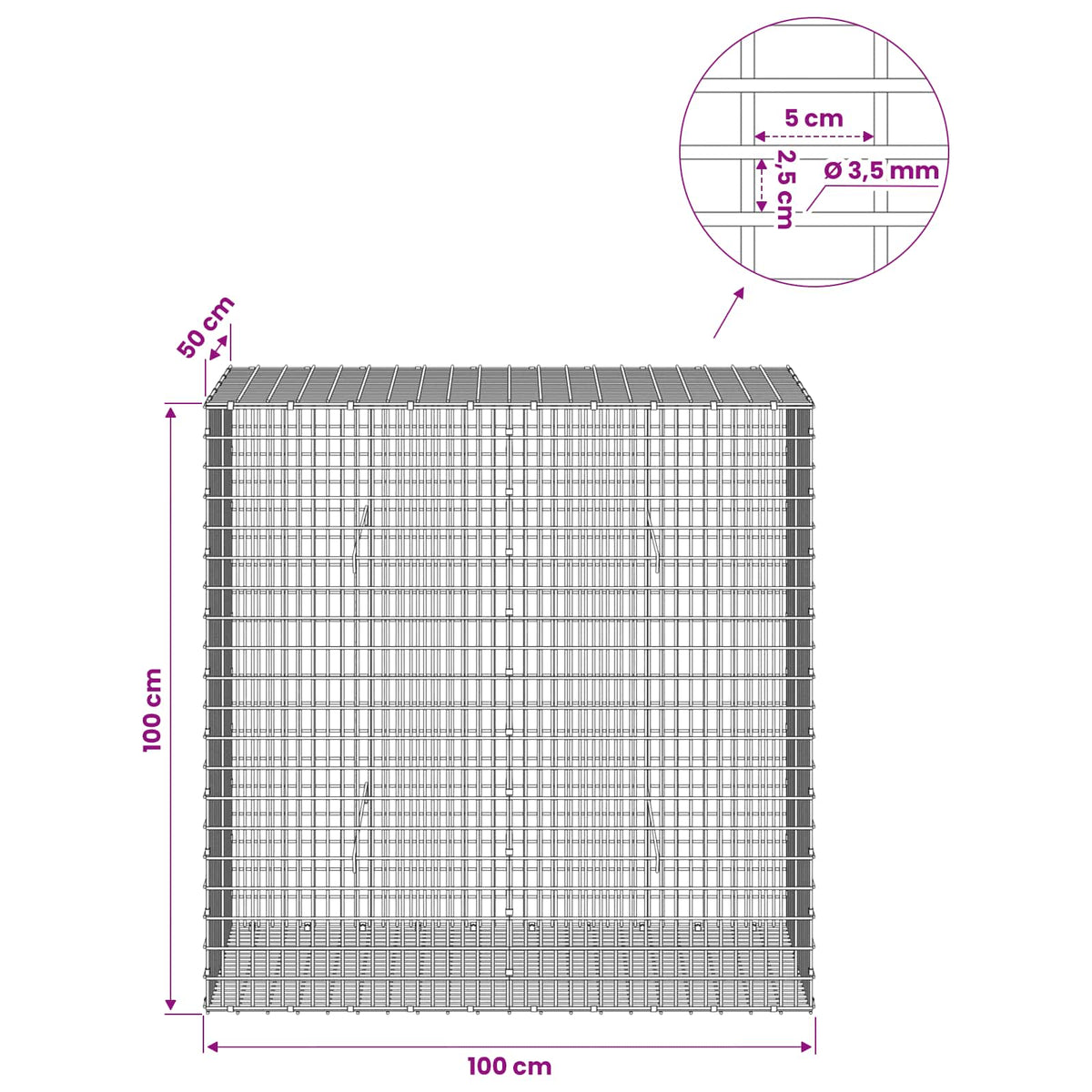 Gabion with 3.5 mm Wire and 5x2.5 cm Mesh 100x50x100 cm